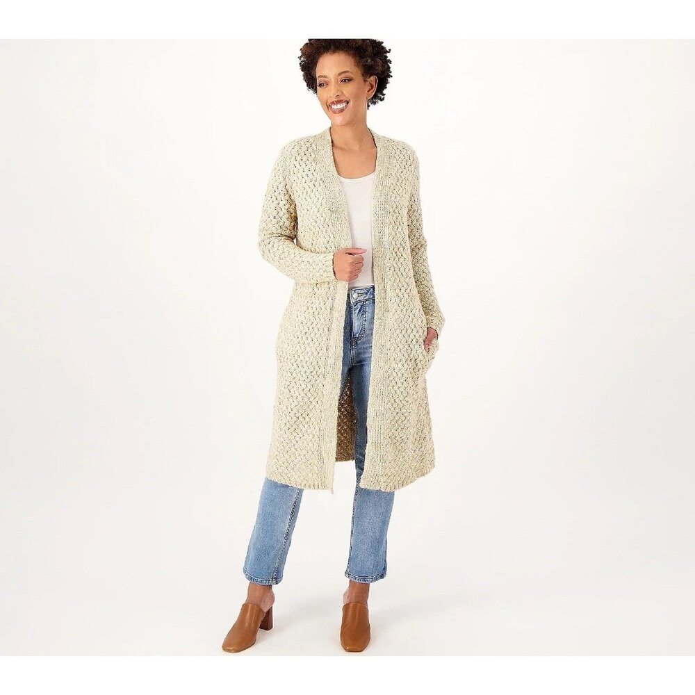 Side Stitch Open Front Long Cardigan Size XS Almond A557993 NEW